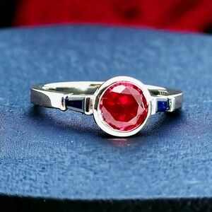Stunning Platinum Ring with Vibrant Lab-Grown Ruby and Sapphires